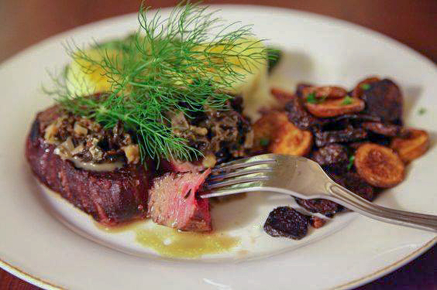 Bison Tenderloin with Pear, Blue Cheese, and Morel Sauce