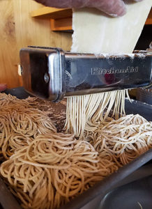 Cutting the ramen noodles