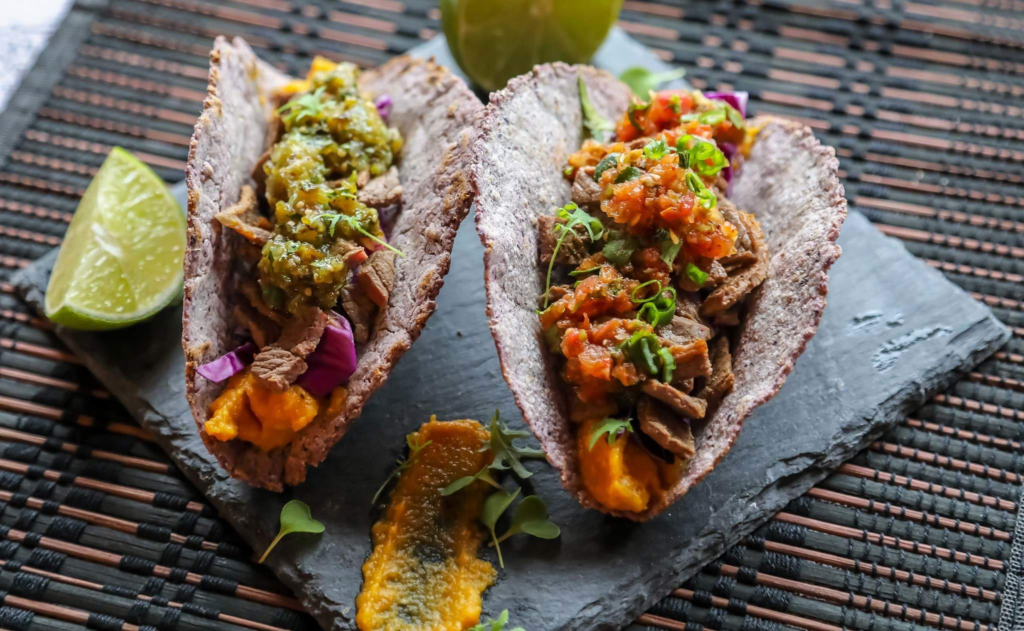 bison steak tacos with garlic butternut squash puree