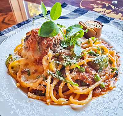 naples meatball bucatini and sunday red sauce